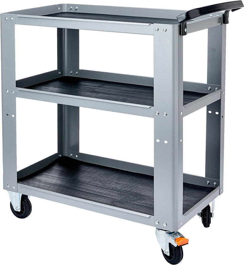 Carucior scule, echipat cu 3 polite utile 4 roti cu blocaj, sarcina maxima 200 kg