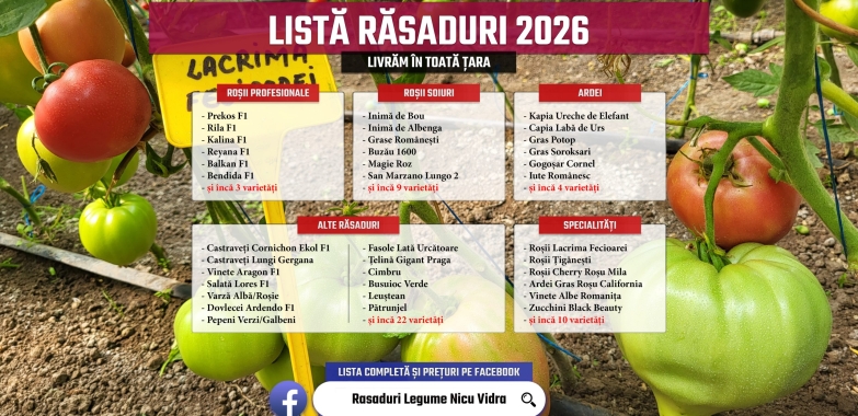 Rasaduri | Rasad rosii romanesti si hibrizi, ardei, vinete, castraveti 2026