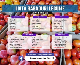 Rasad rosii, castraveti, vinete, ardei si alte rasaduri legume 2026