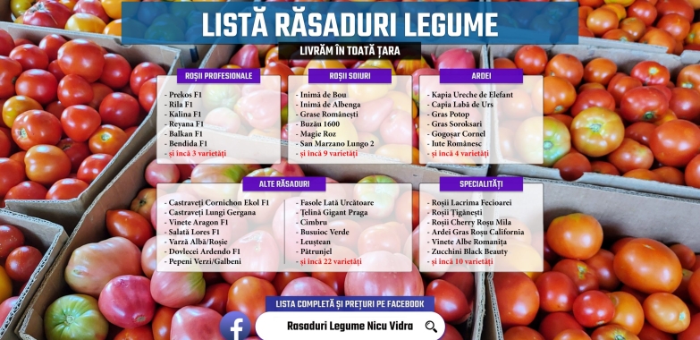 Rasad rosii, castraveti, vinete, ardei si alte rasaduri legume 2026
