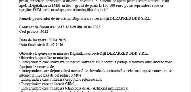 Comunicat de presa-finantarea proiectului