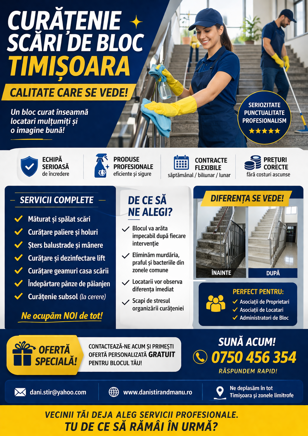 Servicii de curățenie pentru scări de bloc și Asociații de Proprietari – Săcălaz Timiș | DANISTIR & MANU SRL