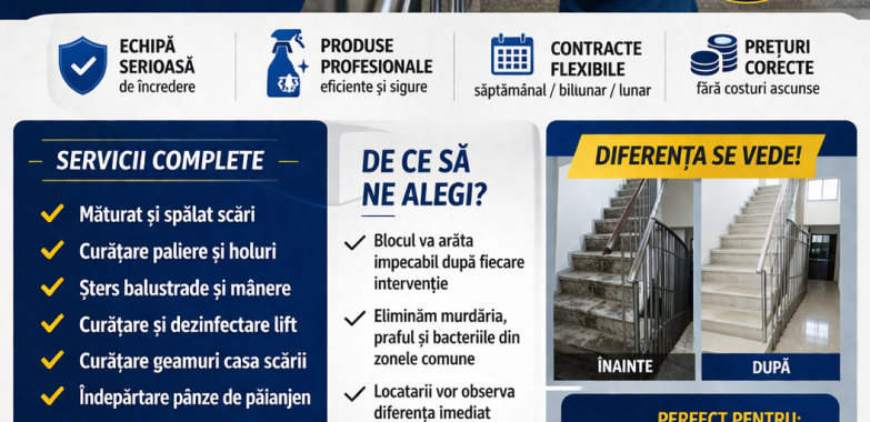 Servicii de curățenie pentru scări de bloc și Asociații de Proprietari – Săcălaz Timiș | DANISTIR & MANU SRL