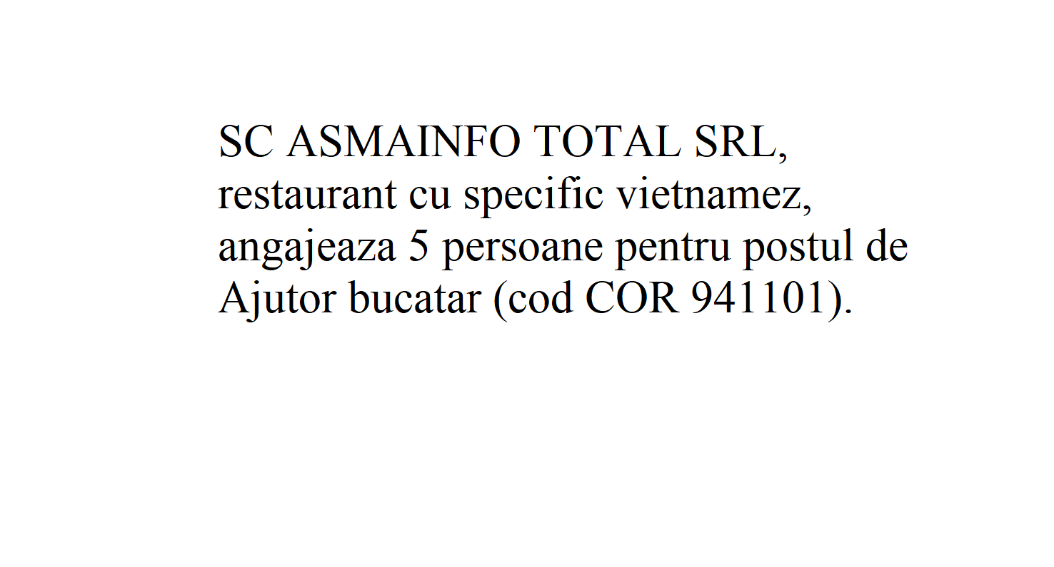 Ajutor bucatar SC ASMAINFO TOTAL SRL