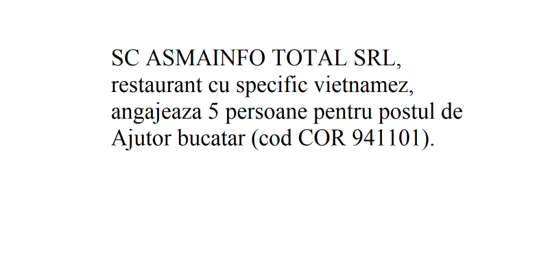 Ajutor bucatar SC ASMAINFO TOTAL SRL