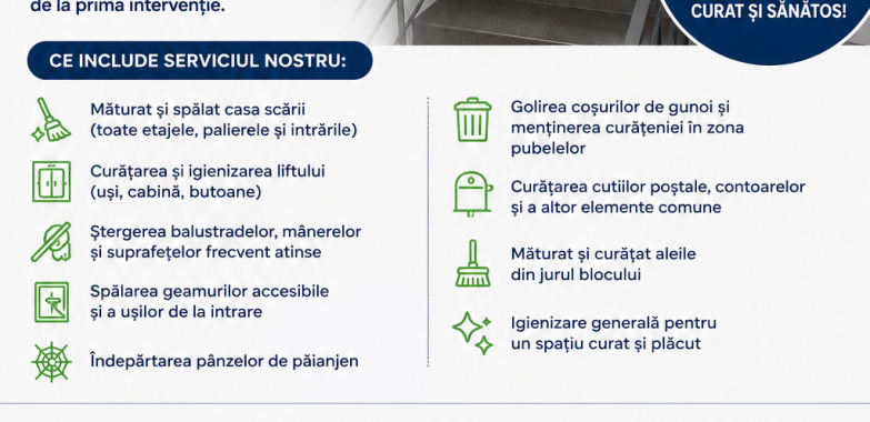 SERVICII PROFESIONALE DE CURĂȚENIE SCĂRI DE BLOC / ASOCIAȚII DE PROPRIETARI / ASOCIAȚII DE LOCATARI